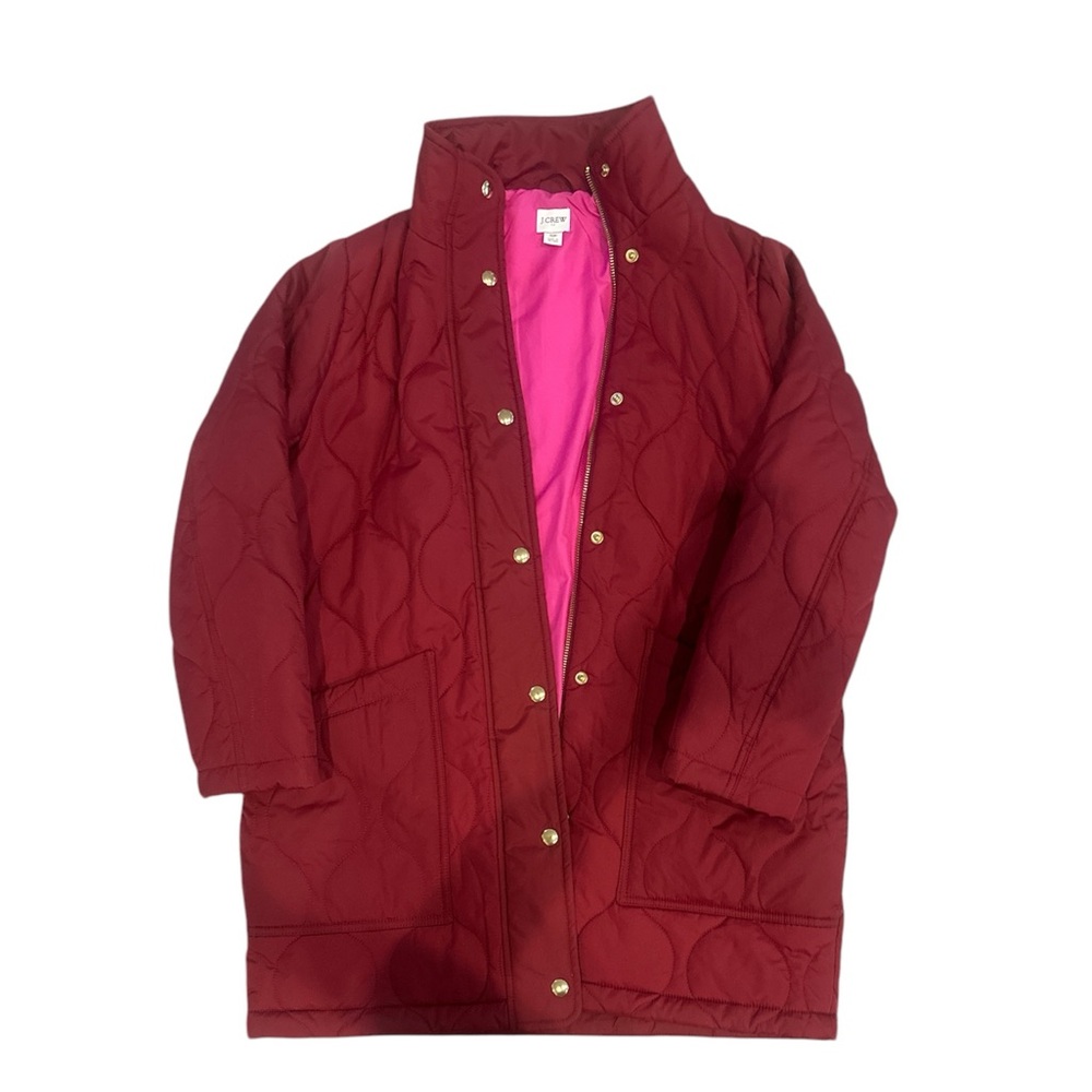 J Crew Factory Women's Collared Maroon/Red Quilted City Puffer Coat